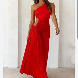 Hello Molly Red Pleated One-Shoulder Dress